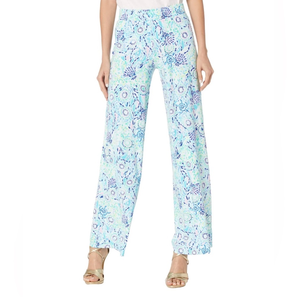Lilly Pulitzer Lorena Breezy Palazzo Pants Medium Blue Ibiza Open Water, w tags